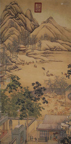 An Embroidered Stitch Of Figure And Landscape