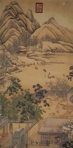 An Embroidered Stitch Of Figure And Landscape