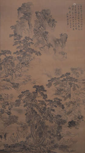 Landscape, Chinese Painting Silk Scroll, Zhang Zongcang Mark