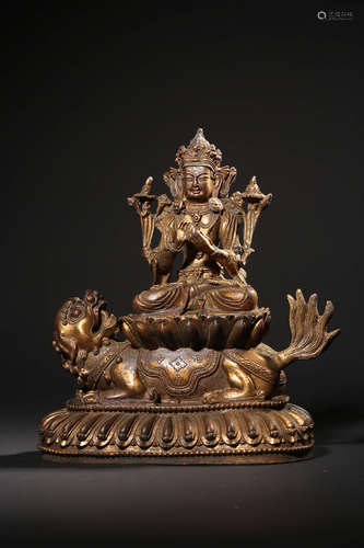 A Gilt Bronze Statue Of Manjushri