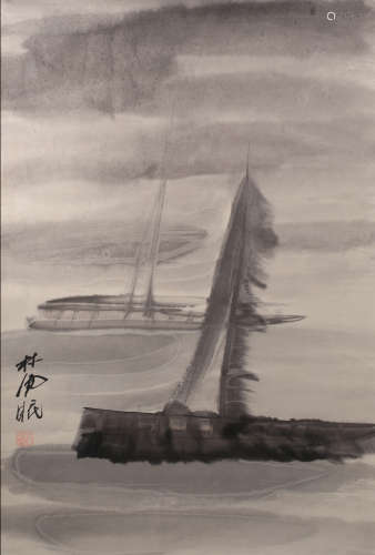 Sailing Painting, Mounted, Lin Fengmian Mark