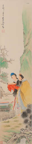 Chinese Lady Painting Scroll, Xu Cao Mark