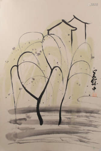 Willow Trees Shade Painting, Mounted, Wu Guanzhong Mark