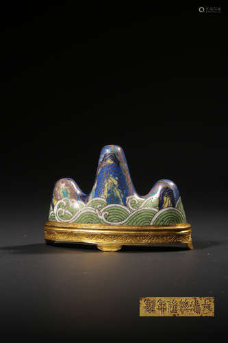 A Gilt Cloisonne Enamel Cliff And Wave Brush Rest