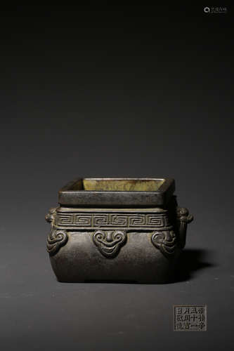 A Bronze Double Lion-Eared Square Incense Burner