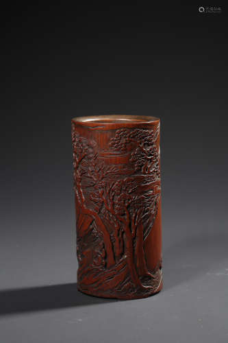 A Carved Bamboo Old Man Brush Pot