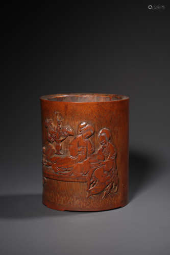 A Carved Bamboo Lady Brush Pot