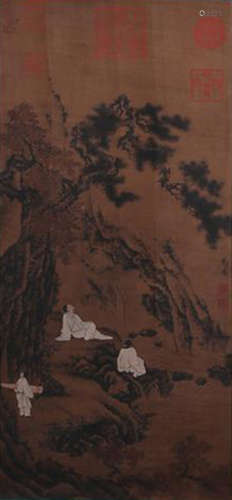 Scholars, Chinese Painting Silk Scroll, Ma Yuan Mark