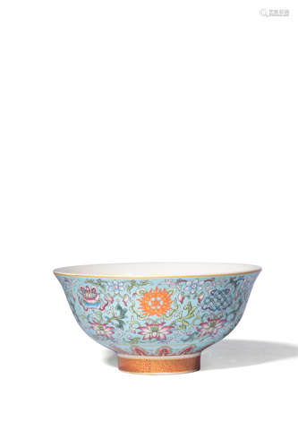 A Famille Rose Eight Treasures Interlocking Lotus Bowl