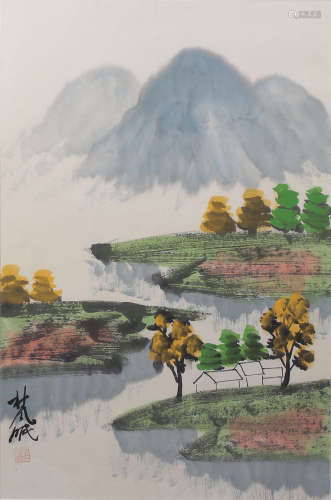 Landscape, Chinese Painting On Paper, Lin Fengmian Mark