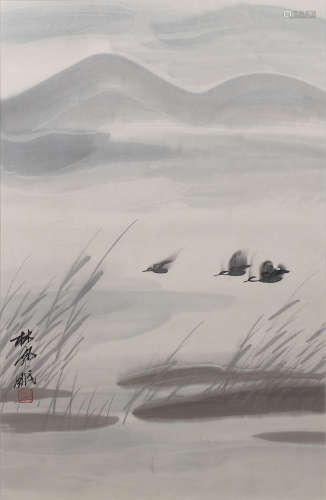 Wild Goose Mounted Painting On Paper, Lin Fengmian Mark