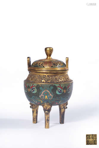 A Cloisonne Enamel Mythical Beast Tripod