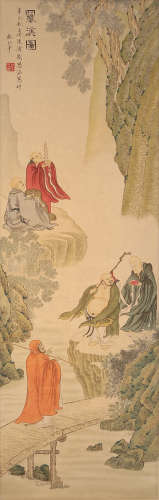 Arhat Painting Scroll, Liu Lingcang Mark