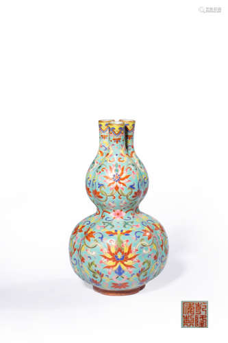 A Famille Rose Floral Three-Sprout Vase, Zun