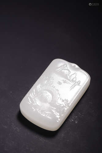 A White Jade Landscape Plaque Pendant