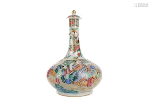 A LATE 19TH CENTURY CHINESE CANTON FAMILLE ROSE BOTTLE SHAPE...