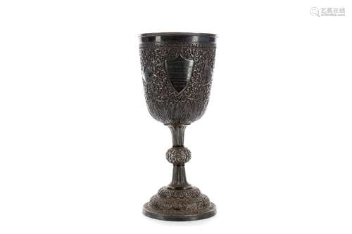 A VICTORIAN WHITE METAL TROPHY CUP