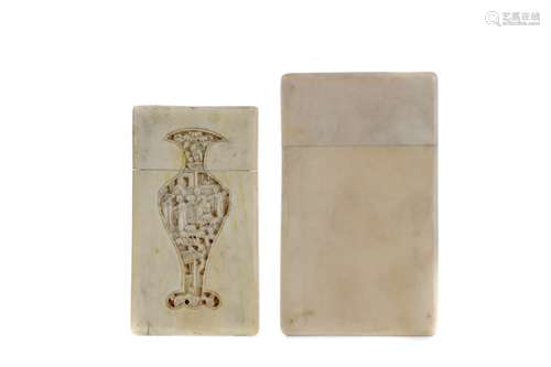 AN EARLY 20TH CENTURY IVORY CARD CASE AND ANOTHER CARD CASE