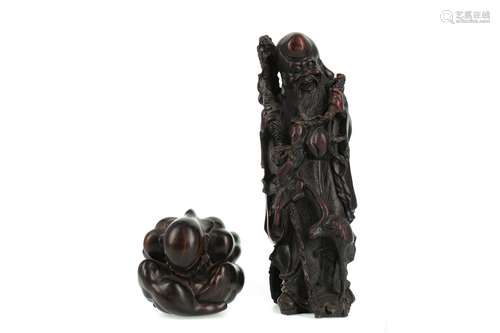 A CHINESE WOOD CARVING OF SHAO LAO AND ANOTHER WOOD CARVING