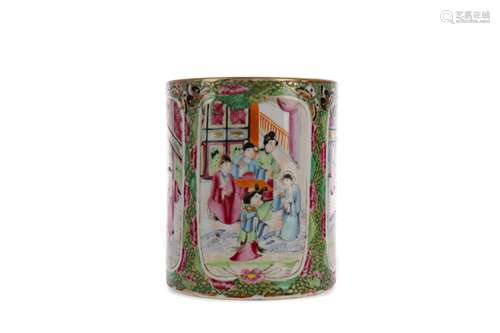 A 19TH CENTURY FAMILLE ROSE BRUSH POT