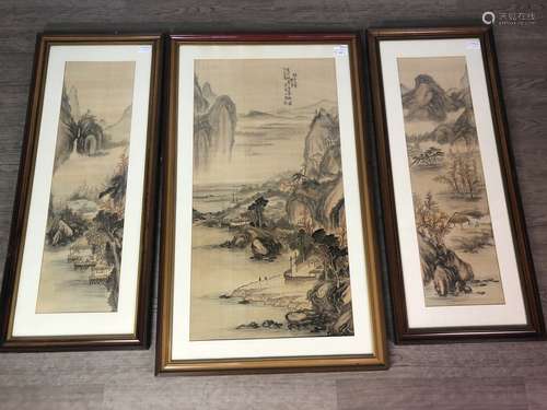 A 20TH CENTURY CHINESE TRIPTYCH ON SILK