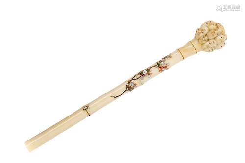 A JAPANESE IVORY AND SHIBAYAMA PARASOL HANDLE