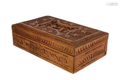 AN EARLY 20TH CENTURY CHINESE TEAK CASKET