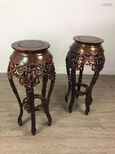 A PAIR OF 20TH CENTURY CHINESE HARDWOOD PLANT TABLES