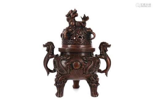 A 20TH CENTURY CHINESE BRONZE LIDDED CENSER