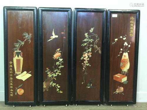 A SET OF FOUR EARLY 20TH CENTURY CHINESE WOOD PANELS