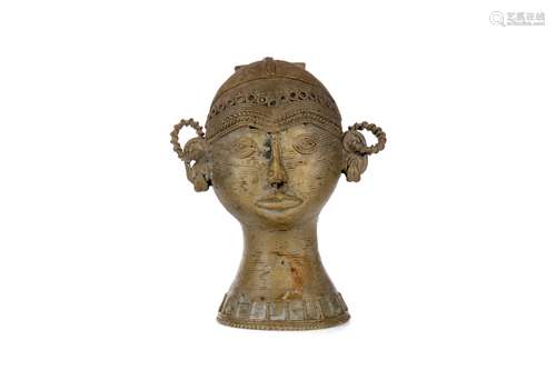 AN AFRICAN GILDED METAL FEMALE HEAD