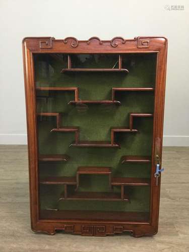 A 20TH CENTURY CHINESE WALL MOUNTING DISPLAY CABINET