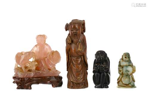 AN EARLY 20TH CENTURY CHINESE CARVED HARDSTONE FIGURE AND OT...