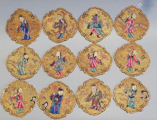 TWELVE CHINESE SILK EMBROIDERY PANEL,D 12CM