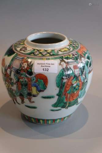 A LARGE CHINESE FAMILLE VERTE GINGER JAR ,H16CM