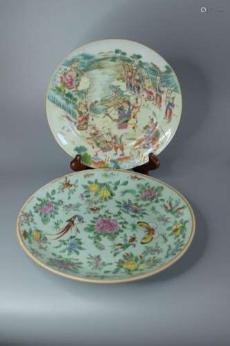 TWO CHINESE FAMILLE ROSE PLATE ,D 21.5CM AND 24.5CM