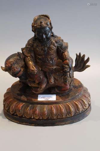 A LARGE CHINESE /TIBET BRONZE FIGURES SEAT ON LION,H 22.5CM