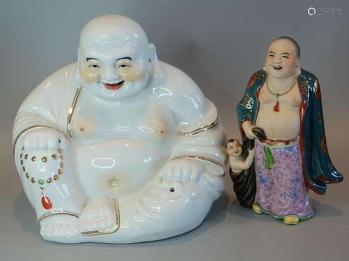 TWO CHINESE PORCELAIN BUDDHA ,H 23.5CM AND 21CM .