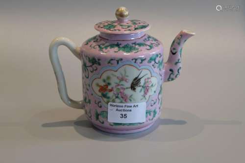 19TH C CHINESE FAMILLE ROSE NYONYA STRAITS PORCELAIN TEA POT...