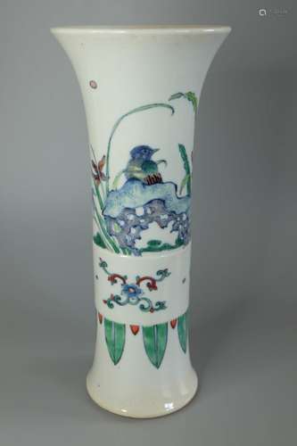 A CHINESE DOUCAI GU VASE ,H 30.5CM