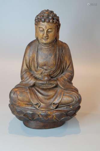 A CHINESE CRAVED WOOD BUDDHA ,20.5CM