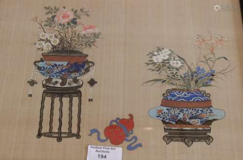 A CHINESE HAND PAINTING ON SILK ,34CM X 28.5CM