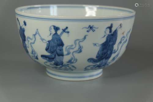 A CHINESE BLUE AND WHITE BOWL ,HAIRLINE AT RIM ,D 15.2CM H 8...