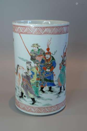 A LARGE CHINESE FAMILLE VERTE BRUSH POT OR VASE ,H 20CM D 12...