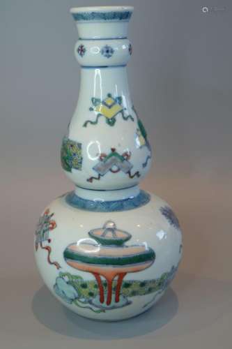 A CHINESE DOU CAI DOUBLE GOURD VASE ,SIGNED AT BASE. 24.5CM ...