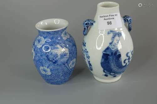 TWO BLUE AND WHITE PORCELAIN VASE ,H 9.5CM AND 12.5CM