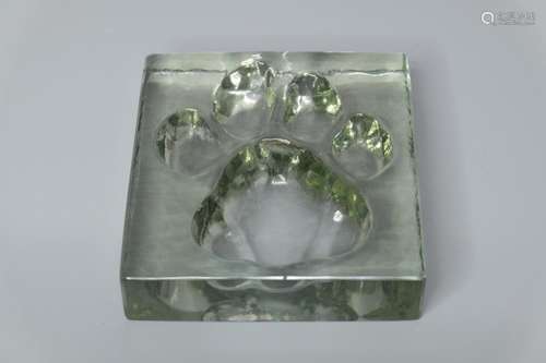 GLASS DOG PAW PAPERWEIGHT