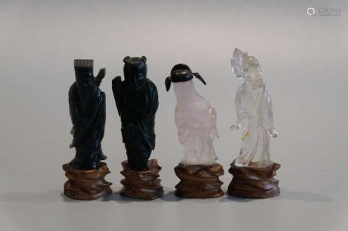 FOUR CHINESE JADE /HARDESTONE AND ROCK CYSTAL CRAVED FIGURES...