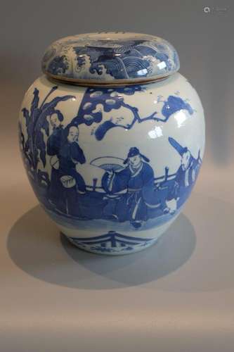 A LARGE CHINESE BLUE & WHITE GINGER JAR AND COVER ,H 27.5CM