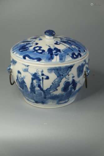 A CHINESE BLUE AND WHITE BOWL AND COVER,H13.5CM ,D 13.5CM